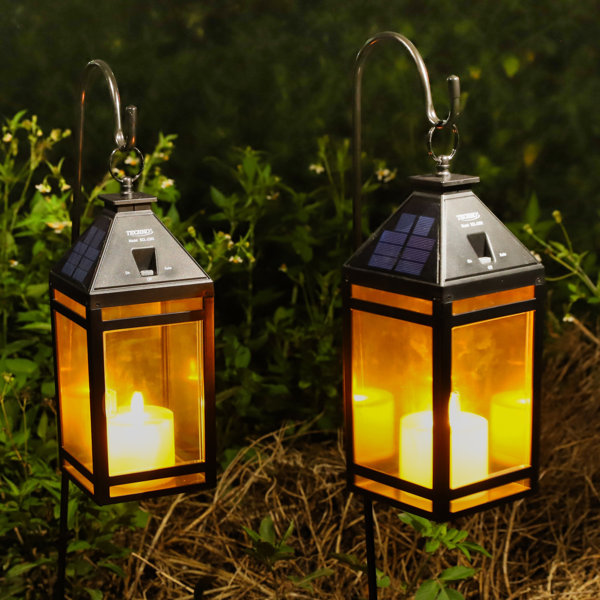 Techko 12.2'' H Tabletop Solar Lantern with Motorized LED Candle